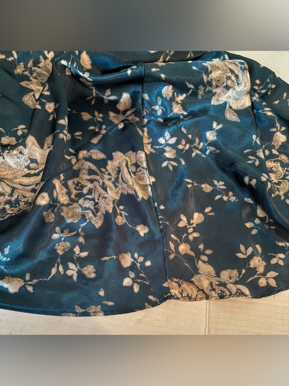 Cabernet Sleepwear Green Silky Satin Floral Print Maxi Slip Dress Sz M Flowy - Picture 5 of 11